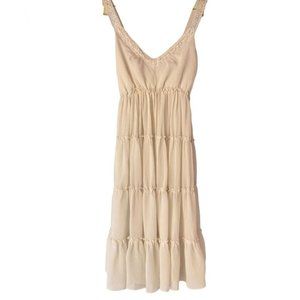 Medium White Beige Flutter Knee length Spring Summer Swing Dress